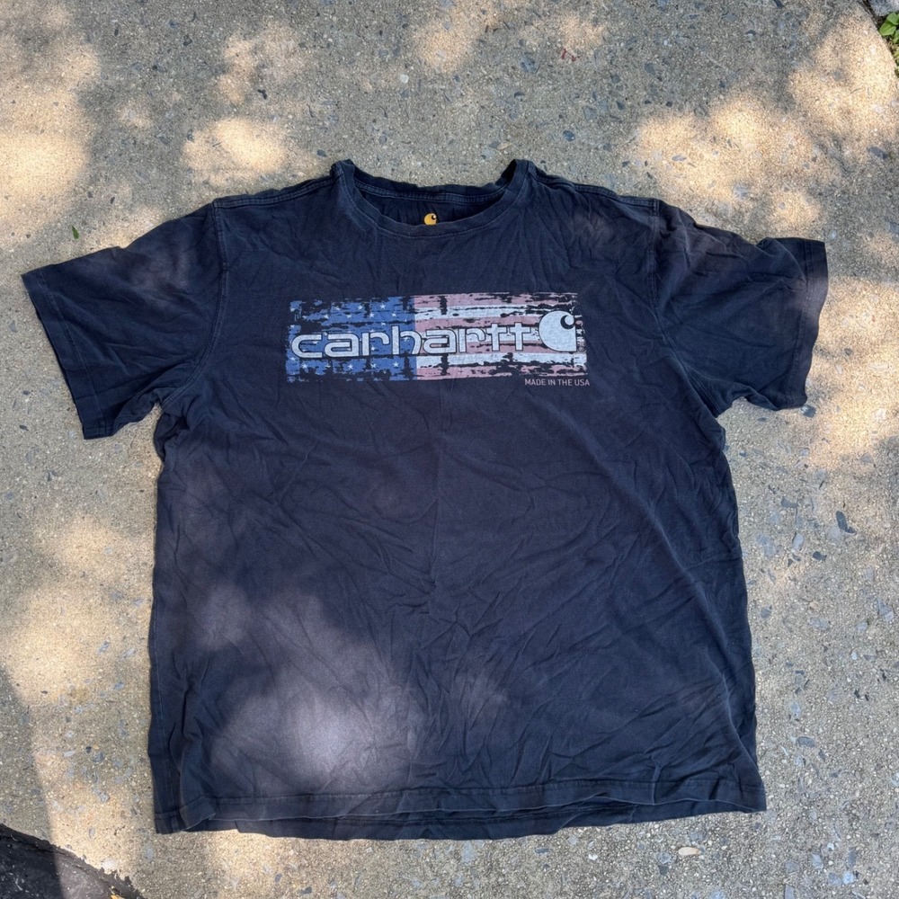 Carhartt Mens 2XL Black American Flag Graphic T-Shirt Made in USA Relaxed Fit